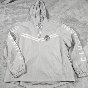 Harry Potter Jacket Mens Medium Gray Hooded Windbreaker Hogwarts Crest Half Zip